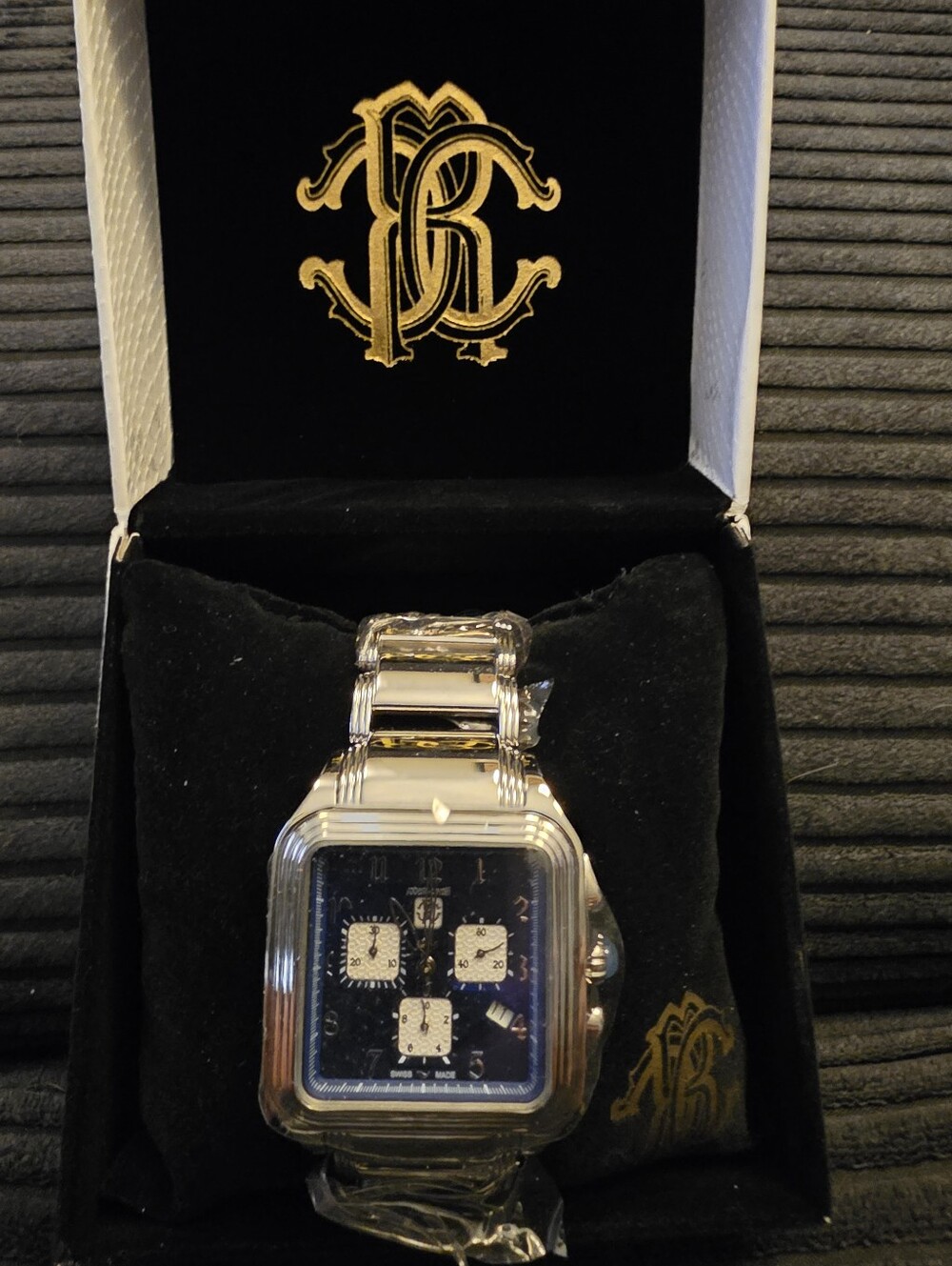 Roberto Cavalli Men's Silver Watch with Blue Dial